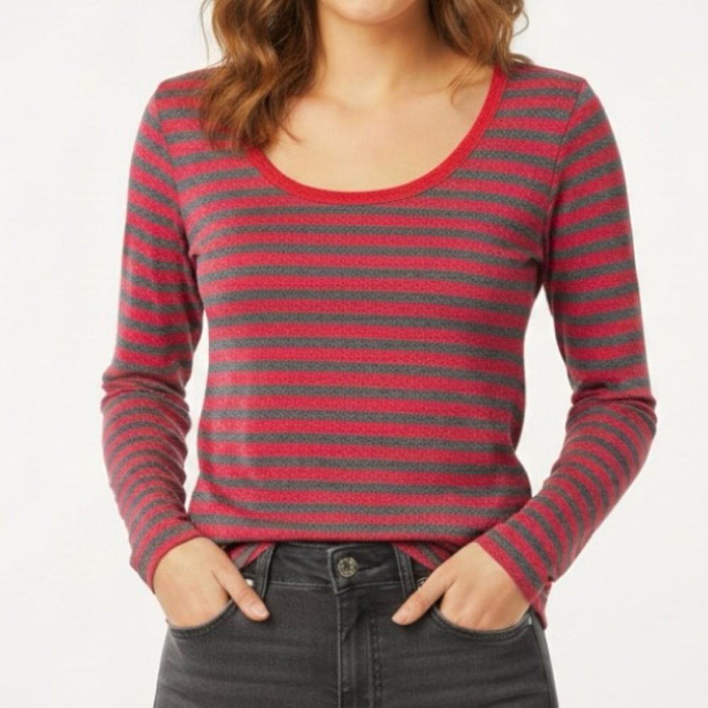 Juicy Couture Pink Gray Stripe Sparkle Tee Shirt Top NWT M Casual Nautical chic